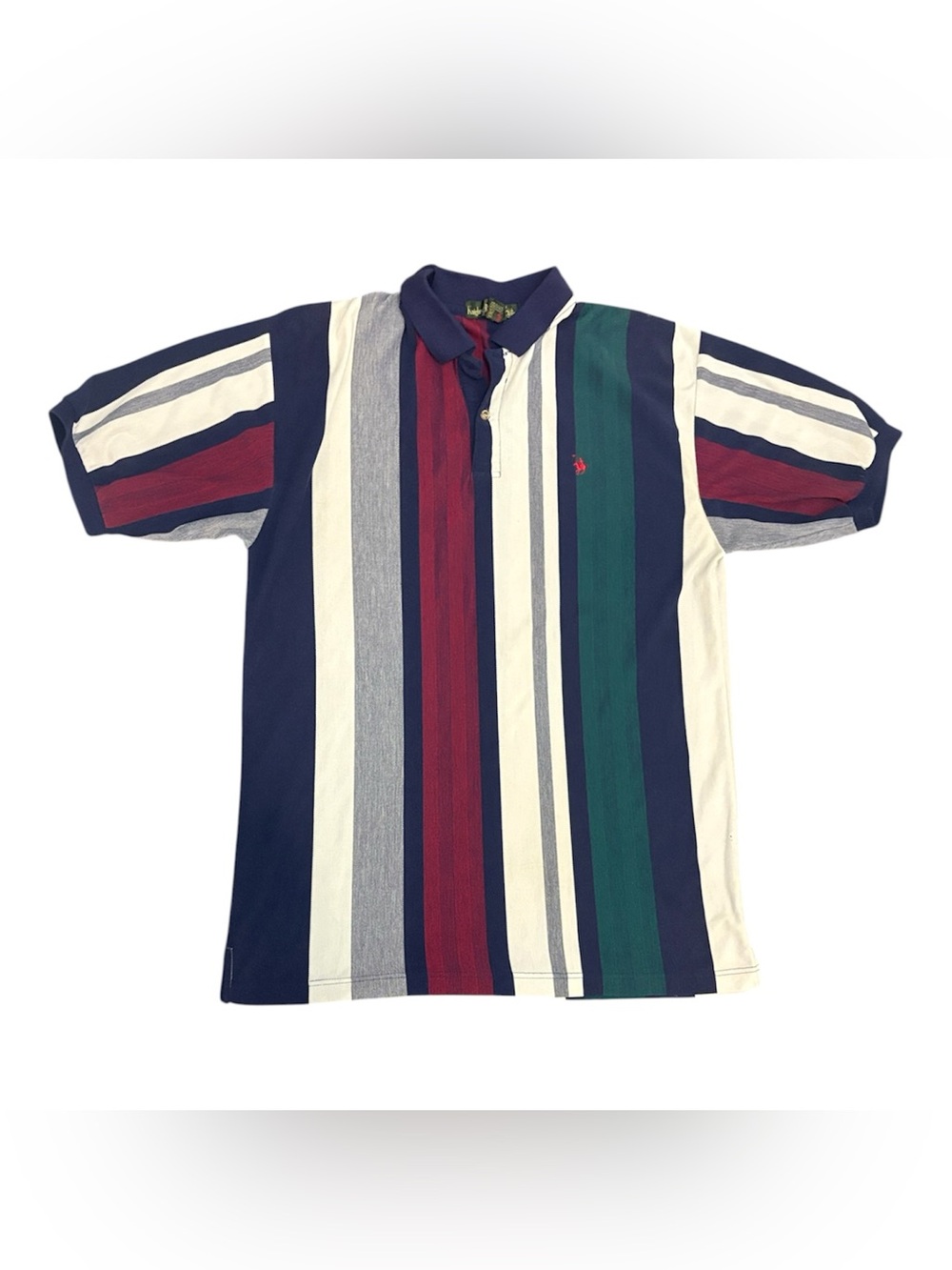 Vintage 90s Preppy Knights of the Round Table Striped Short-Sleeve Polo Retro